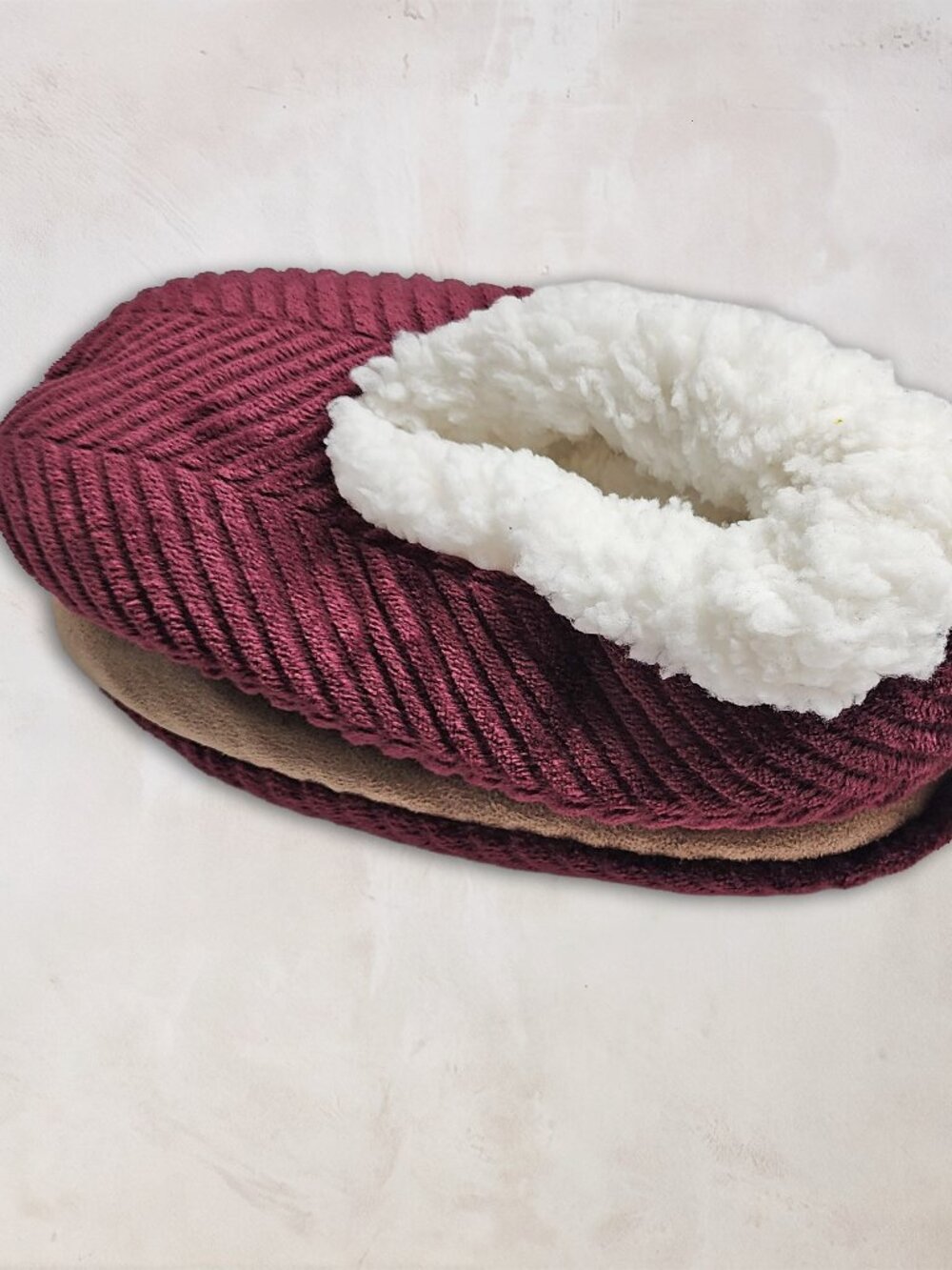 NWT Mixit Chevron Cozy Slipper Socks Burgundy Wine Faux Shearling Sherpa S/M